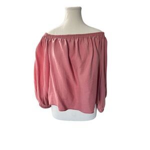 Top Shop Women's Off Shoulder Crop Top Pink Balloon Sleeve Size 8